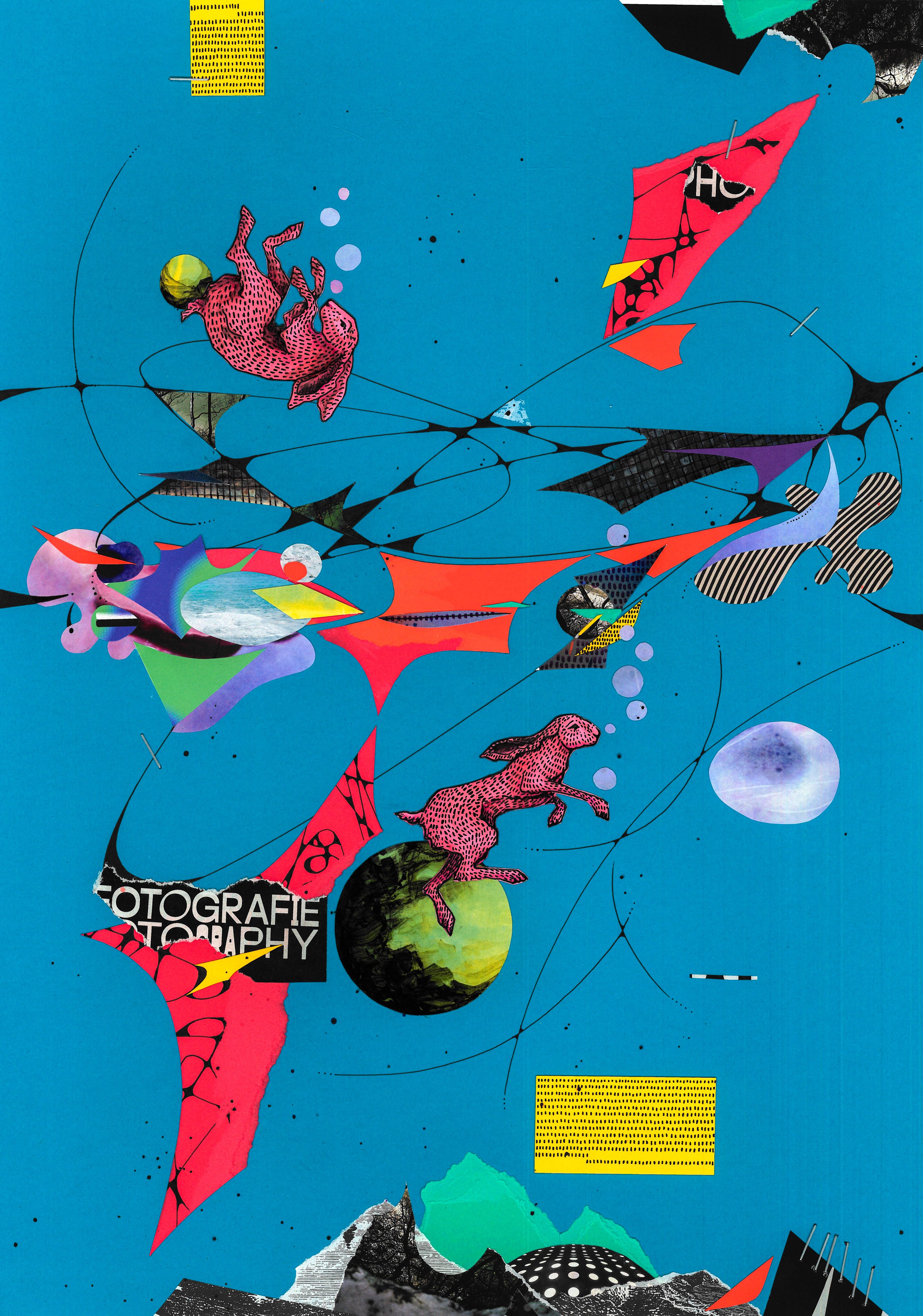 Zwei Hasen in Pink auf Blau