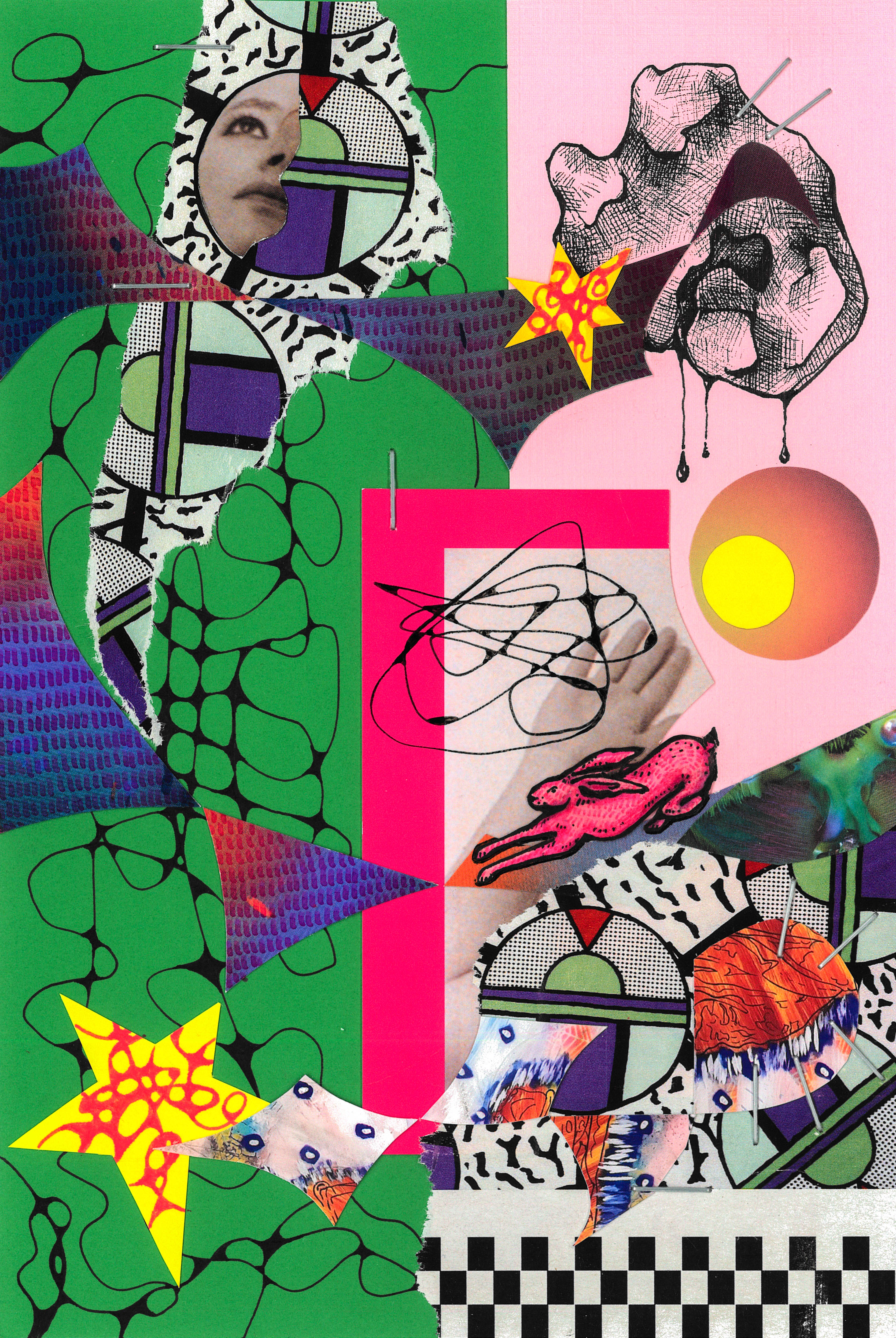 Zwei Hasen in Pink auf Blau