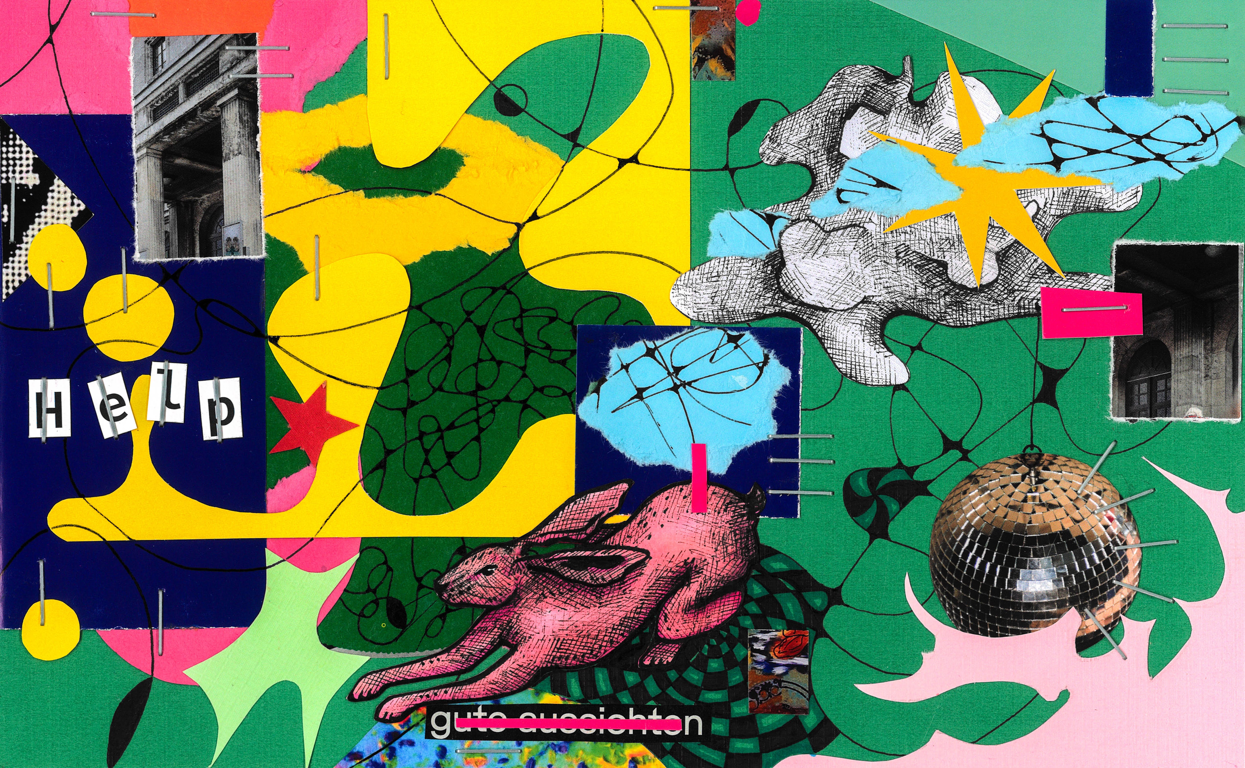 Zwei Hasen in Pink auf Blau