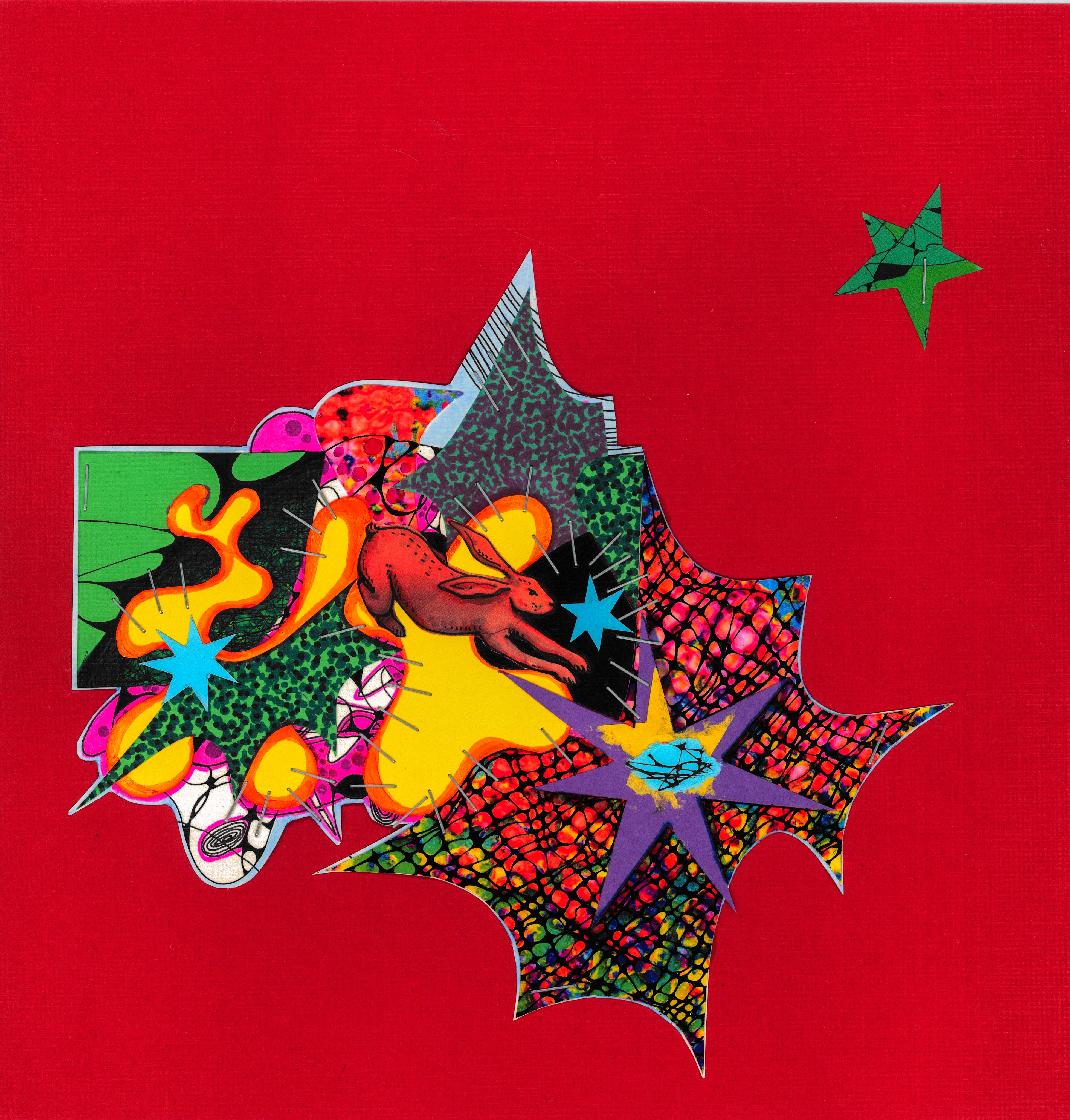 Zwei Hasen in Pink auf Blau