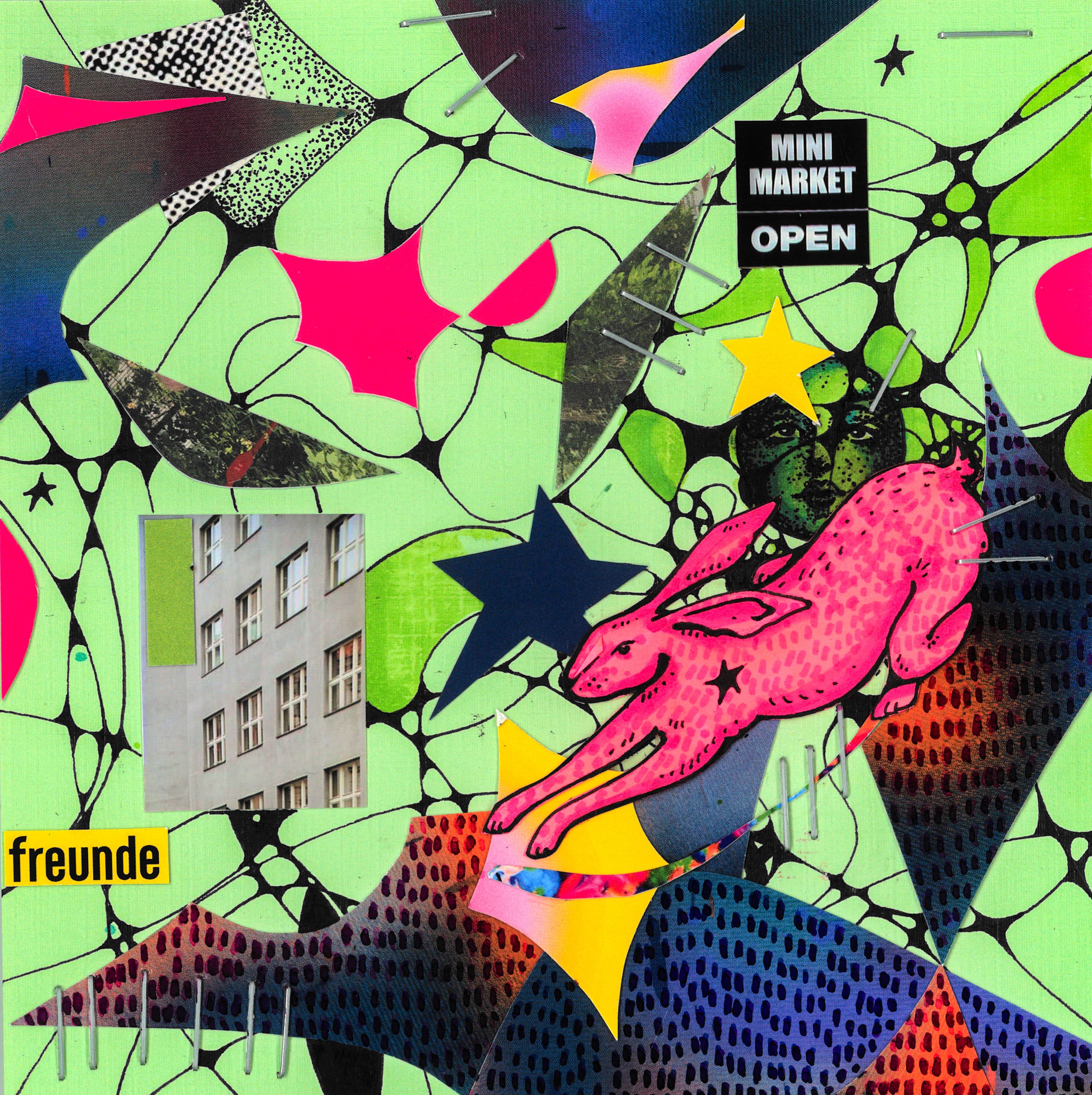 Zwei Hasen in Pink auf Blau